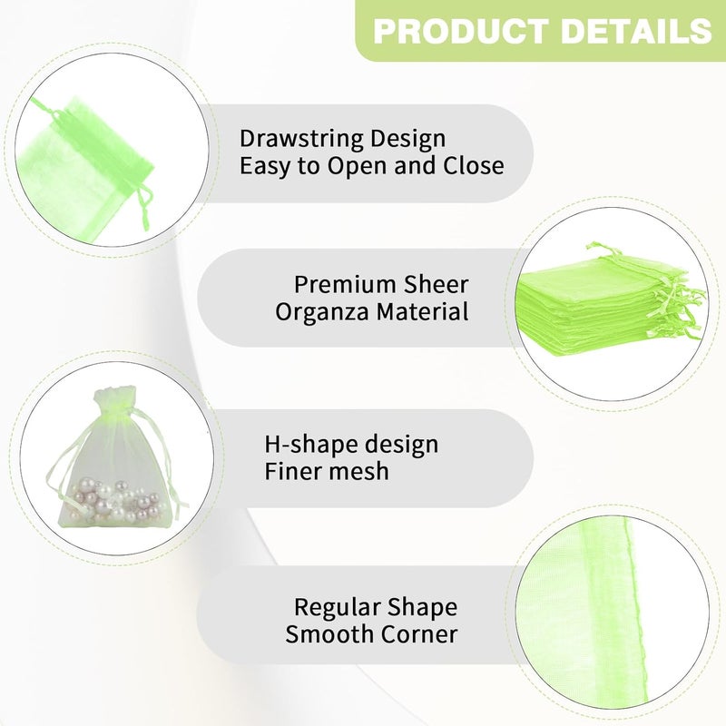 BOEIAC Organza Bags 50Pcs, 3 x 4 Inch Sheer Drawstring Jewelry Gift Pouches, Mesh Party Wedding Favor Mini Candy Bags for Christmas, Fruit Green - Image 4